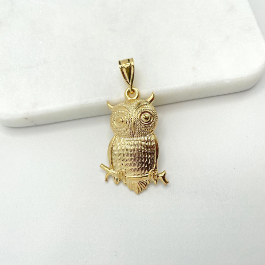 18k Gold Filled Texturized Owl Pendant