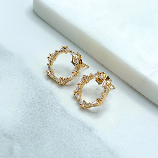 18k Gold Filled Fancy CZ Cubic Zirconia Circle or Square Stud Earrings