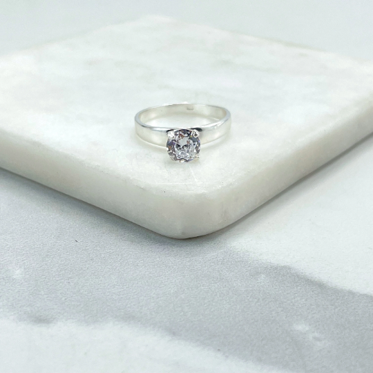 925 Sterling Silver Clear White Cubic Zirconia Solitaire Ring, Engagement Ring, Wedding Ring, Stamped 925