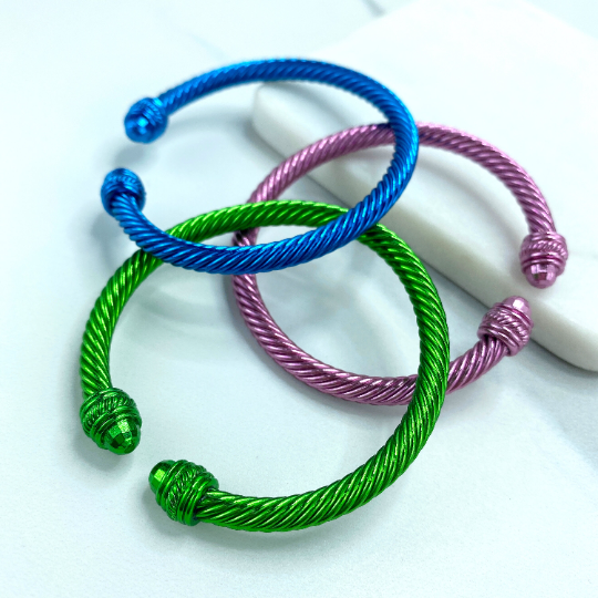 18k Gold Filled Colored Enamel Pink, Green or Blue, Twisted Cuff Bangle Bracelet, Wholesale Supplies