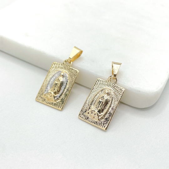 18k Gold Filled Gold or Two Tone Virgen De Guadalupe Medal Pendant