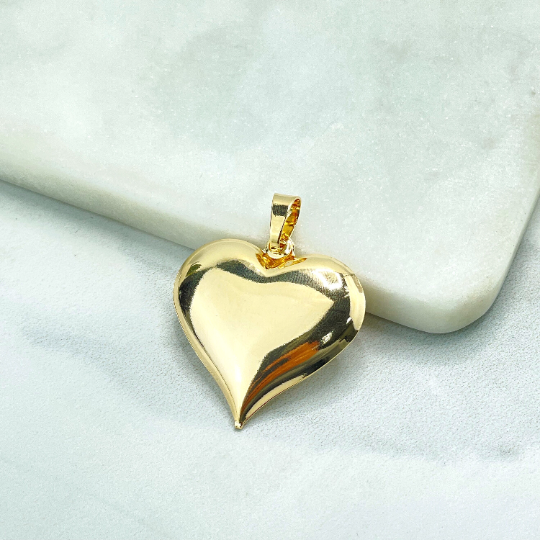 18k Gold Filled 3D Puffed Heart Pendant Charm, Love & Friendship Jewelry
