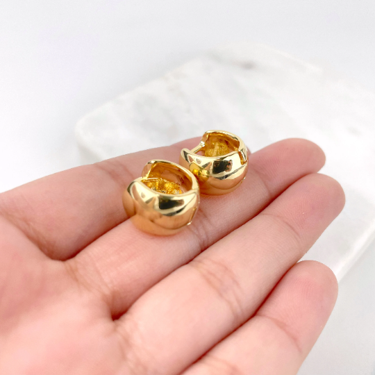 18k Gold Filled 15mm Petite Clicker Earrings Huggies Gold Hoops Dainty Wholesale Jewelry Supplies