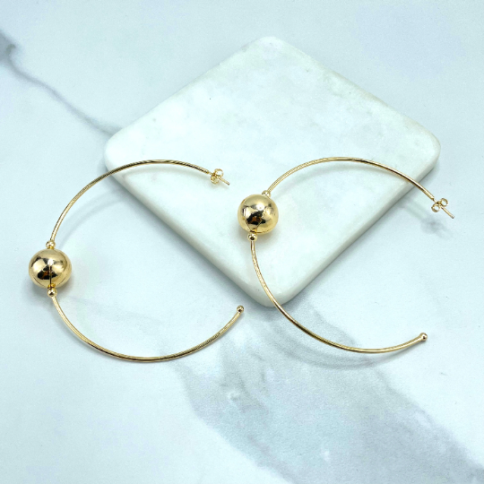 18k Gold Filled 73mm Large Hoops with Center Ball  Detail, 2mm Thickness, Wholesale Jewelry Making Supplies