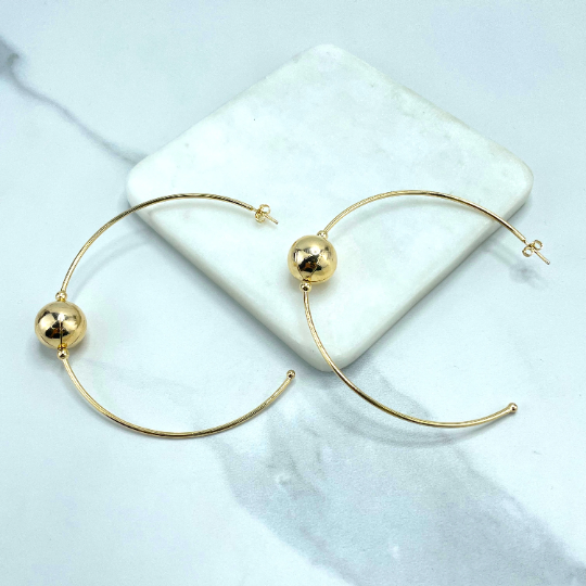 18k Gold Filled 73mm Large Hoops with Center Ball  Detail, 2mm Thickness