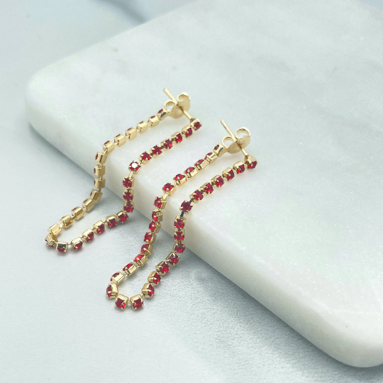 18k Gold Filled Red Tennis Chain Loose Hoop Stud Earrings
