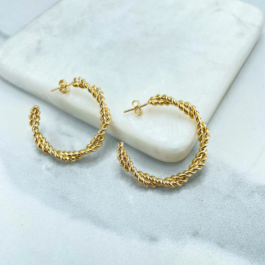 18k Gold Filled 31mm or 24mm Twisted Hoops Earrings, Classic & Minimalist Design