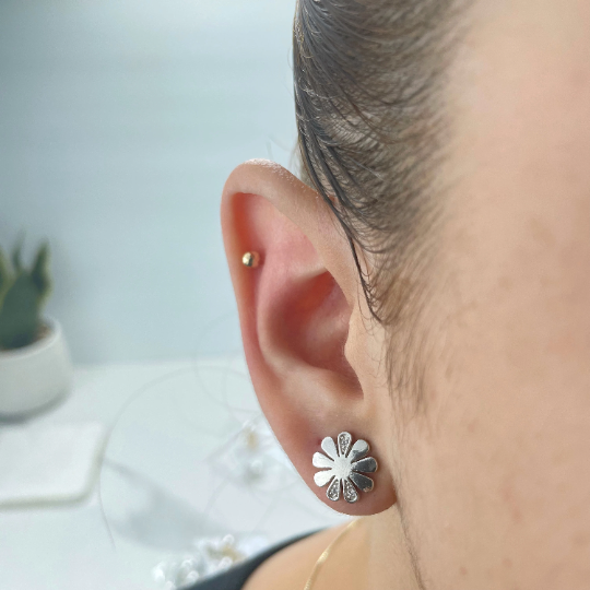 18k Gold Filled or Silver Filled, Clear CZ Flower Shape with Pearl, Ear Jacket, Front Back Stud Earrings, Double Sided