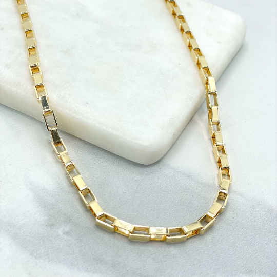 18k Gold Filled 2mm Square Up Link Chain or Bracelet, Texturized Large Lobster Claw, Specialty Chain