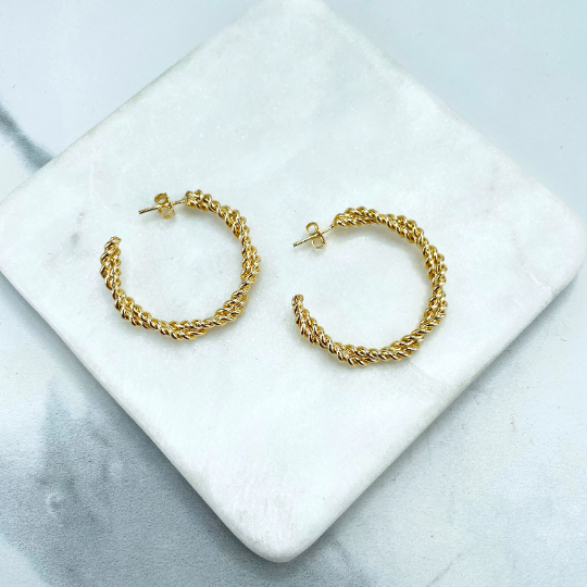 18k Gold Filled 31mm or 24mm Twisted Hoops Earrings, Classic & Minimalist Design