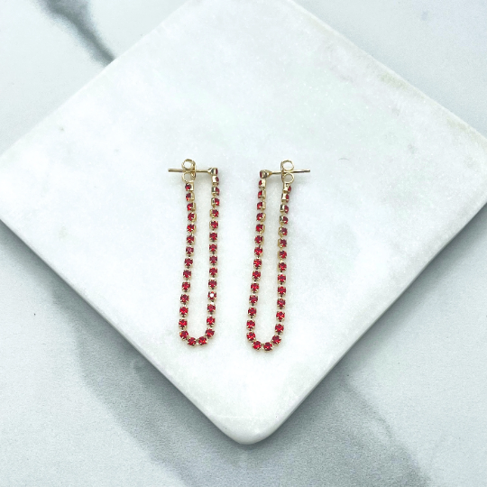 18k Gold Filled Red Tennis Chain Loose Hoop Stud Earrings