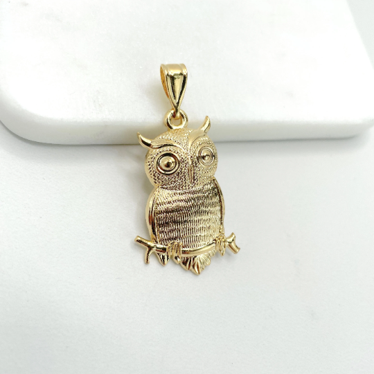 18k Gold Filled Texturized Owl Pendant