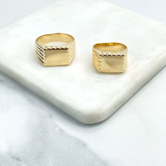 18k Gold Filled Rectangular Signet Ring with Texturized Sides