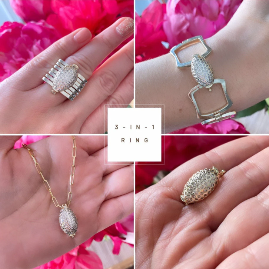 18k Gold Filled 3-IN-1 Ring, Bracelet and Pendant, Foldable Link Chain & CZ Clasp