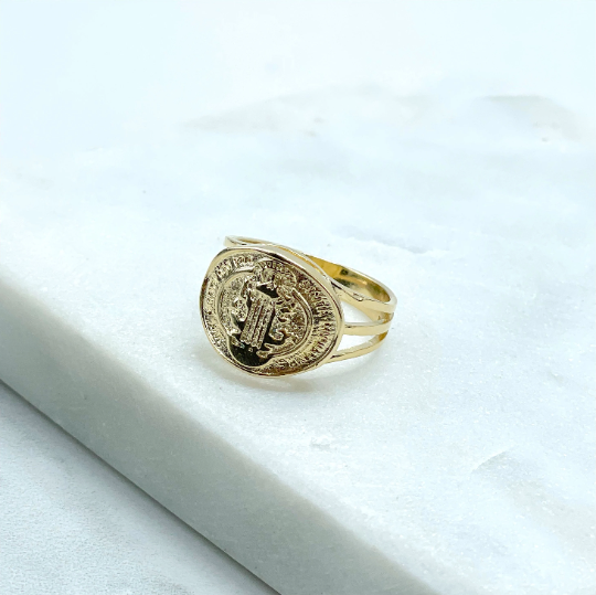 18k Gold Filled San Benito Ring, Catholic Jewelry, for Wholesale and Jewelry Supplies