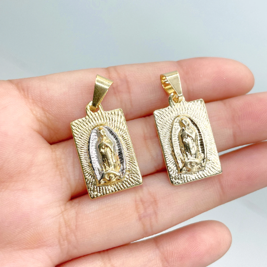 18k Gold Filled Gold or Two Tone Virgen De Guadalupe Medal Pendant