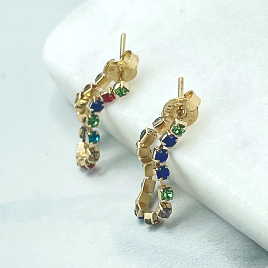 18k Gold Filled Colored Colorful Tennis Chain Loose Hoop Stud Earrings