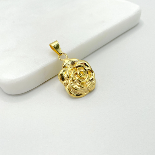 18k Gold Filled Relief Rose Pendant