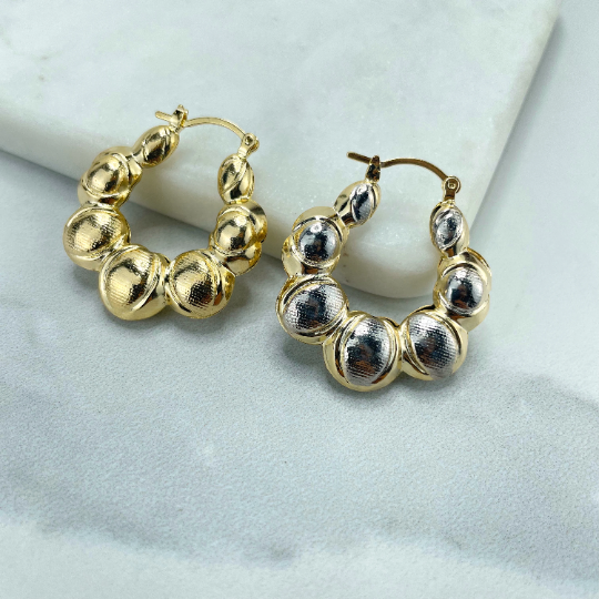18k Gold Filled 33mm Croissant Inspiration Ball Design Hoops Earrings in Gold or Two Tones Colors