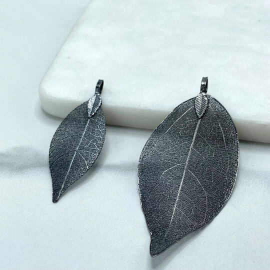 Black Gold Filled Pendants Hand Made with Real Leaf or Black Box Chain