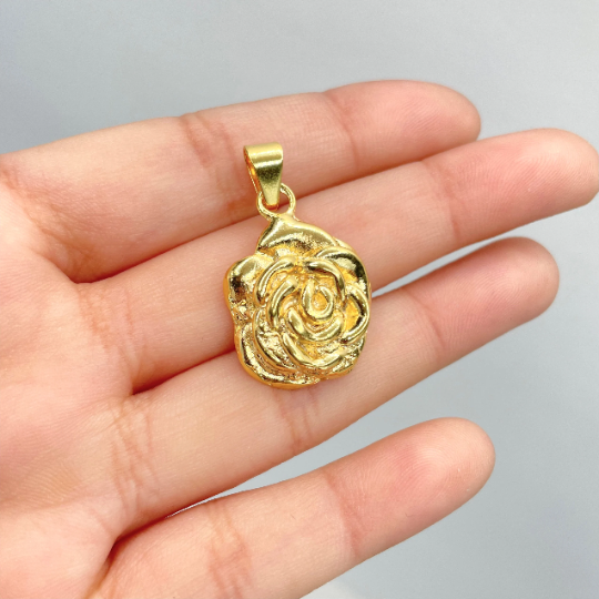 18k Gold Filled Relief Rose Pendant