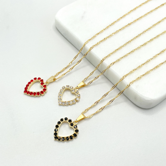 18k Gold Filled Singapore Link Colored Cz Heart Necklace and Earrings Set