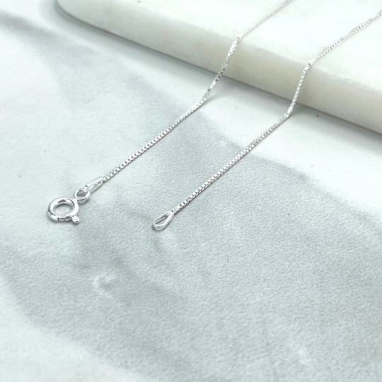 925 Sterling Silver 1mm Box Chain, Dainty Chain, 18 Inches, Stamped 925