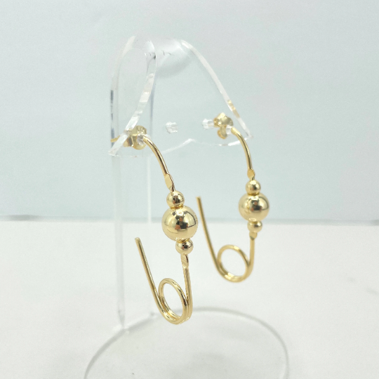 18k Gold Filled Safety Pin Drop with Bead Earrings