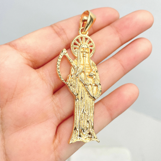 18k Gold Filled Santa Muerte, Grim Reaper Pendant Charms, Skeleton Religious Jewelry