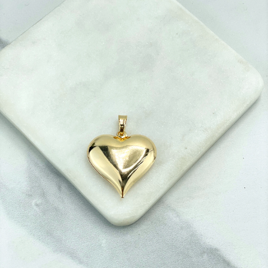 18k Gold Filled 3D Puffed Heart Pendant Charm, Love & Friendship Jewelry