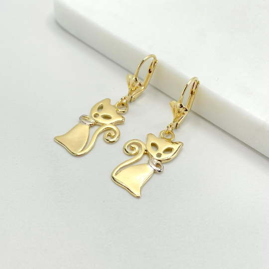 18k Gold Filled Two Tone Cat Design Earrings and Pendant Set