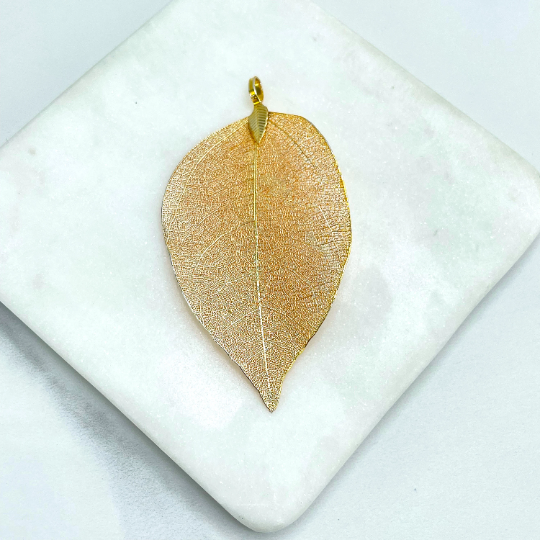 18k Gold Filled Pendants Hand Made with Real Leaf or 18k Gold Filled Singapore Chain