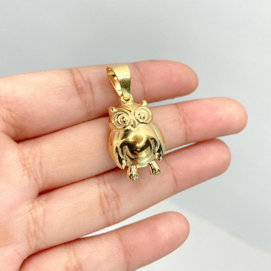 18k Gold Filled Puffed Little Owl Pendant