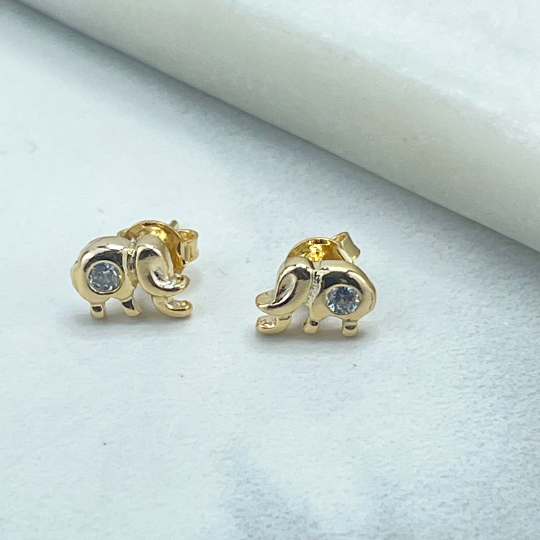 18k Gold Filled Clear Cubic Zirconia Elephant Shape Design Pettie Stud, Kids Earrings, Wholesale Jewelry Making Supplies