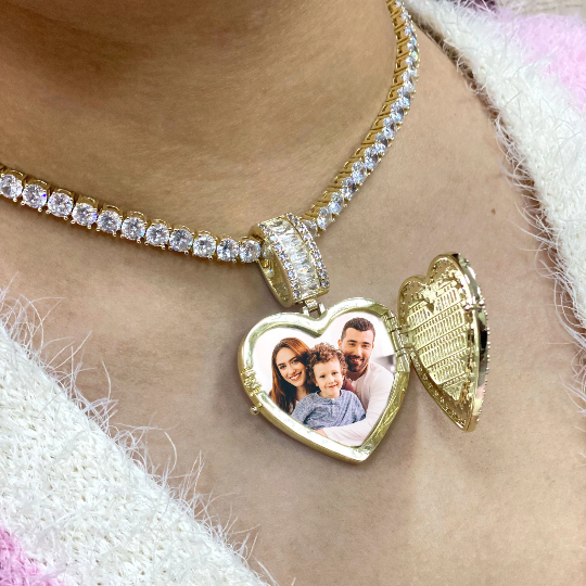 18k Gold Filled or Silver Filled Clear CZ Locket Heart Pendant for Picture Photo & Tennis Chain