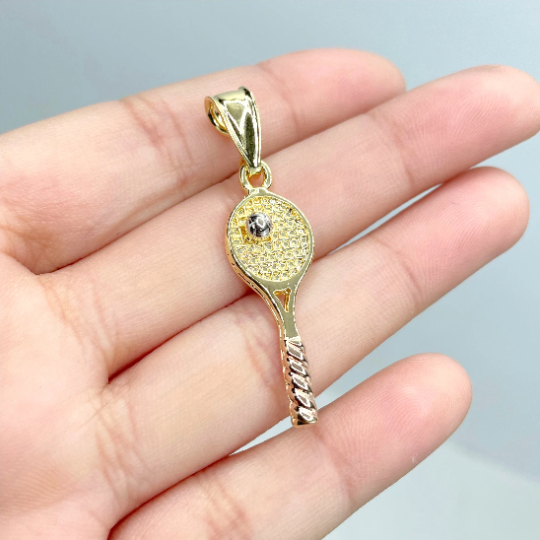 18k Gold Filled Three Tone Tennis Racquet and Ball Pendant Charms