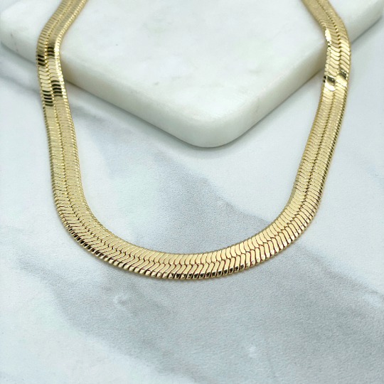 18k Gold Filled Herringbone Snake Chain 8mm SET with Chain, Bracelet & Drop Earrings