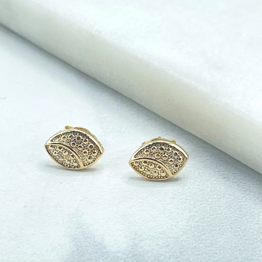 18k Gold Filled Texturized Leave Shape Design Pettie Stud Earrings