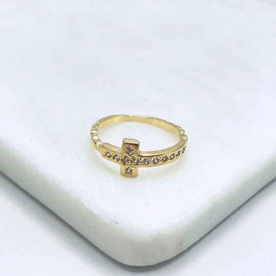 18k Gold Filled Micro Cubic Zirconia Cross Design Ring