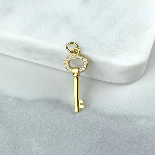 18k Gold Filled Key Pendants With Micro Pave Cubic Zirconia Clear or Multicolor