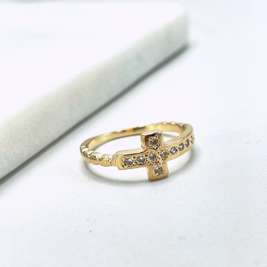 18k Gold Filled Micro Cubic Zirconia Cross Design Ring
