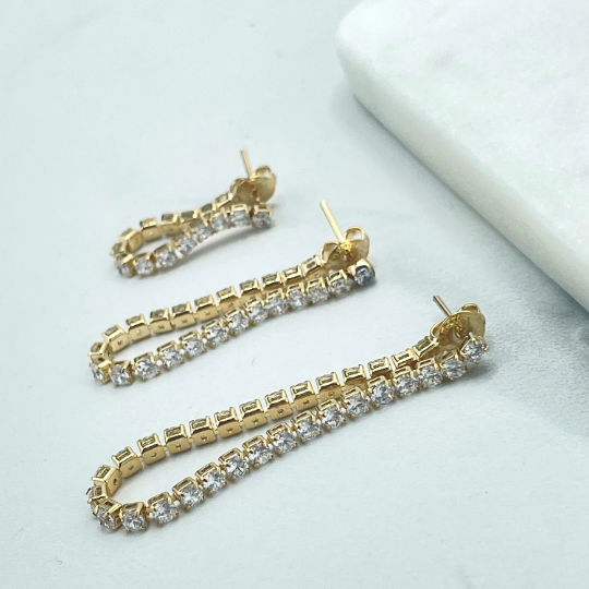 18k Gold Filled Clear Tennis Chain Loose Hoop Stud Earrings, 03 different sizes