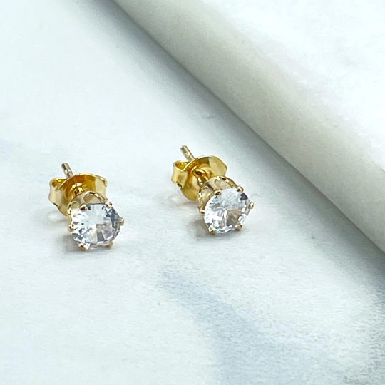 18k Gold Filled 5mm Clear Cubic Zirconia Solitaire Stud