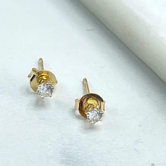 18k Gold Filled Clear Cubic Zirconia Solitaire Stud, Wholesale Jewelry Making Supplies