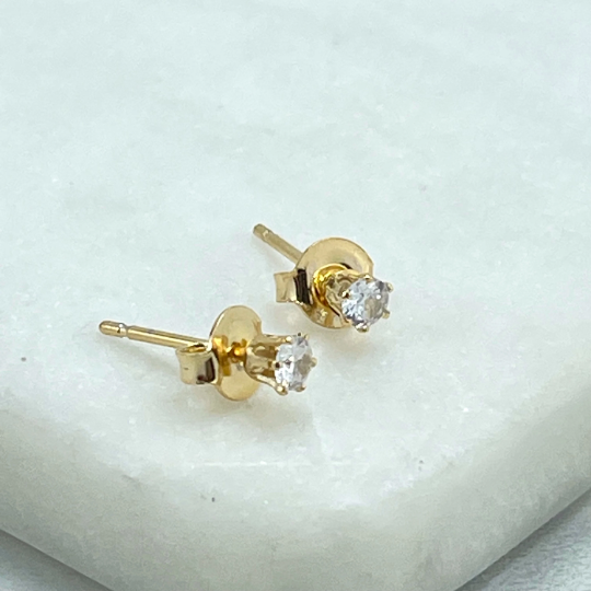 18k Gold Filled Clear Cubic Zirconia Solitaire Stud, Wholesale Jewelry Making Supplies
