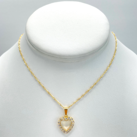 18k Gold Filled Singapore Link Colored Cz Heart Necklace and Earrings Set