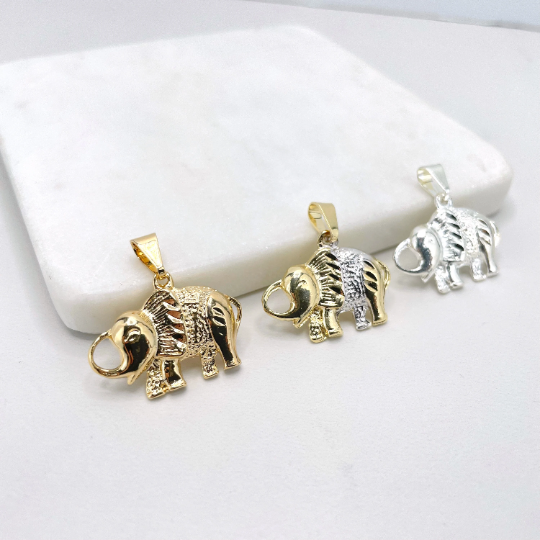 18k Gold Filled Two Tone or Silver Indian Elephant Pendant