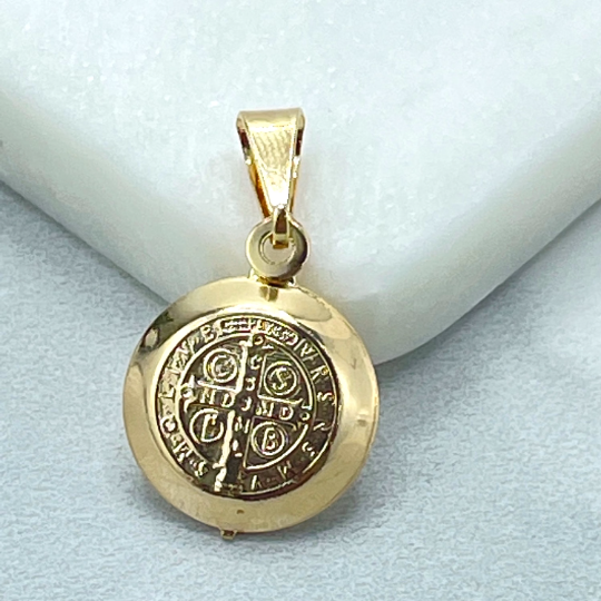 18k Gold Filled Saint Benedict Reversible Medal Pendant Charms, Catholic Roman Protection