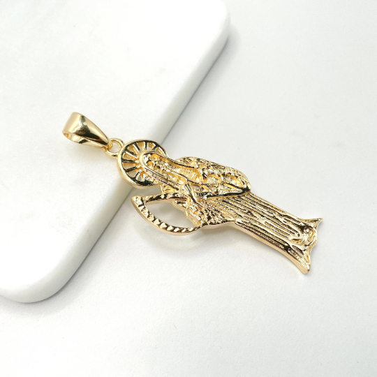 18k Gold Filled Santa Muerte, Grim Reaper Pendant Charms, Skeleton Religious Jewelry