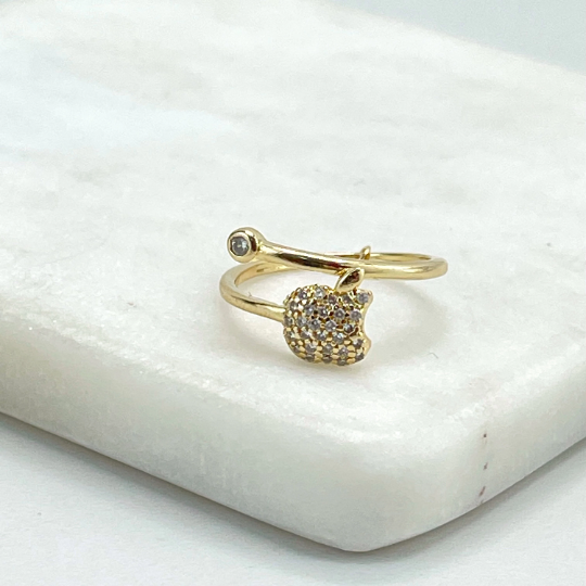 18k Gold Filled Clear Micro Cubic Zirconia Apple with a Bite Shape Design Adjustable Ring